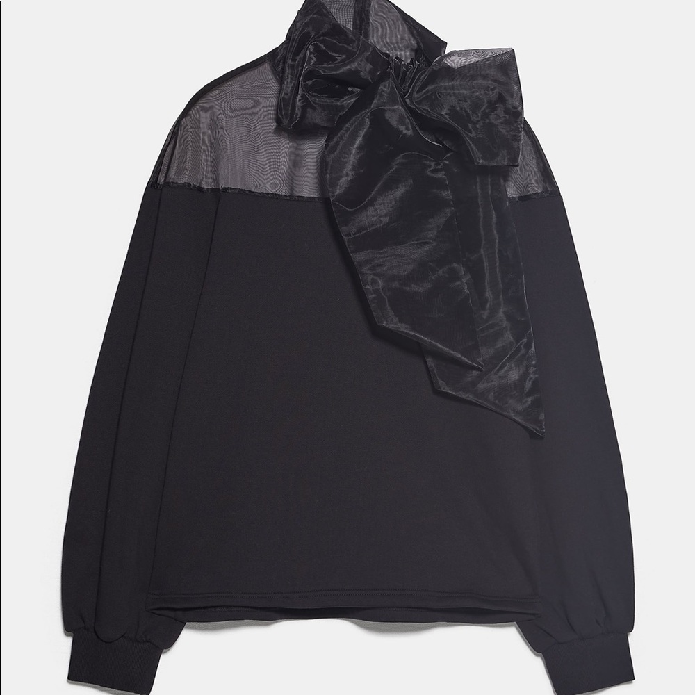 Zara CONTRAST SWEATSHIRT WITH BOW Black Size S NWT - Picture 7 of 7
